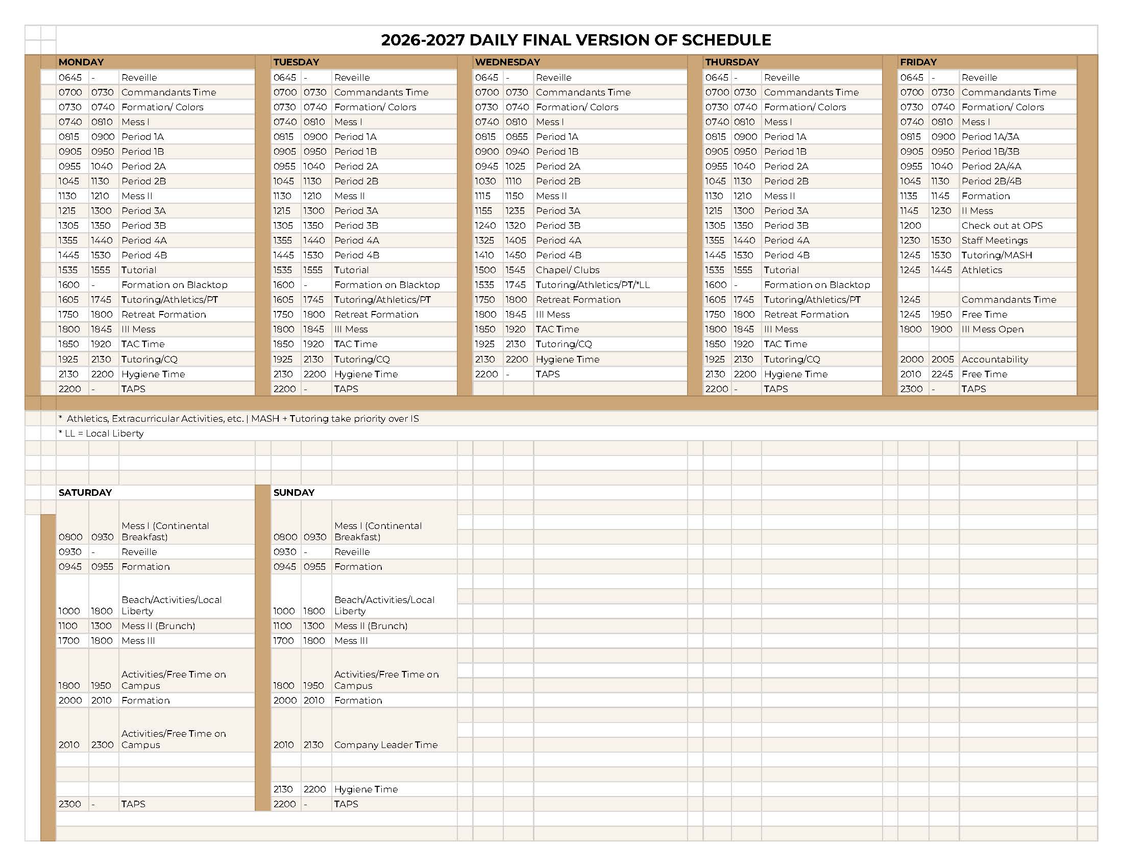 2025-2026 Daily Schedule